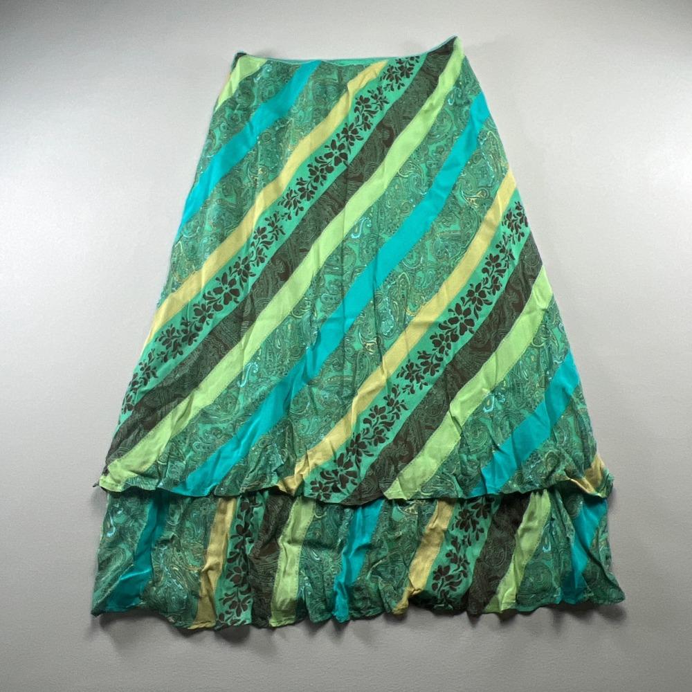 Style & Co. Maxi Skirt Womens 12 Petite Multi Paisley Print Tiered High Low Hem